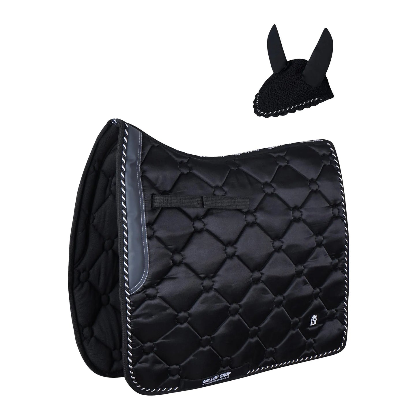 GallopGrip Dressage Saddle Pad & Bonnet Set – Quilted Equestrian Tack with Braided Trim