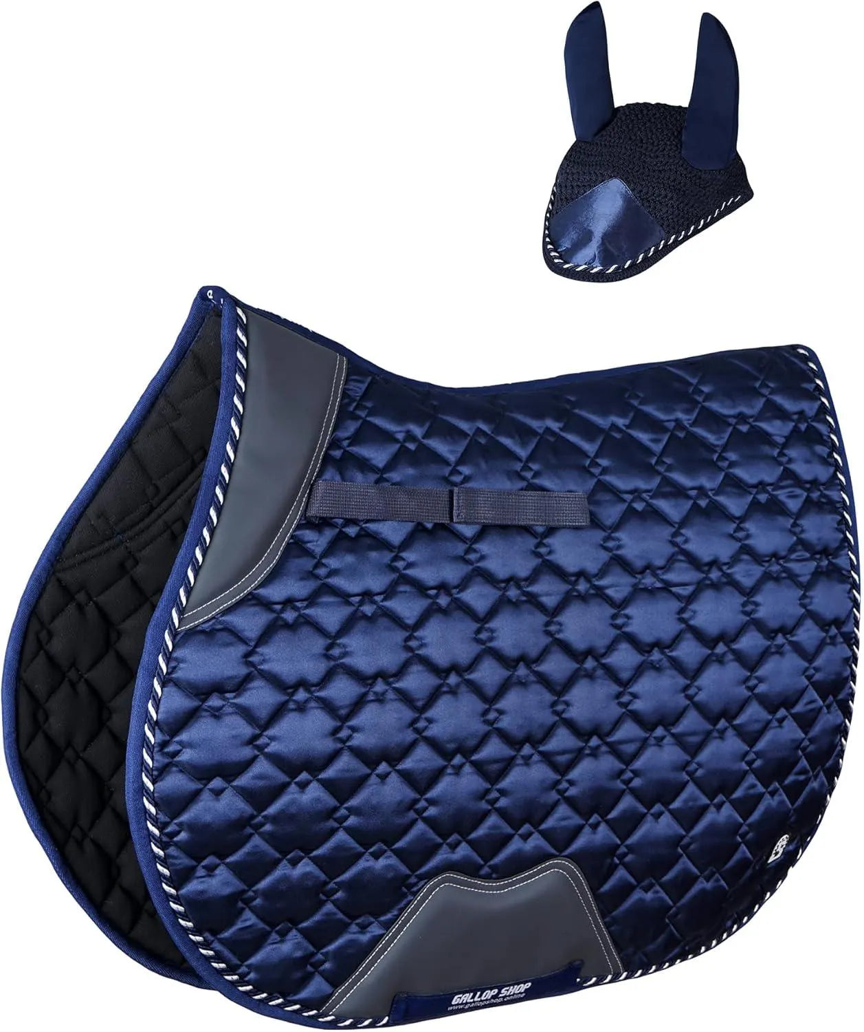 GallopGrip Dressage Saddle Pad & Bonnet Set – Quilted Equestrian Tack with Braided Trim